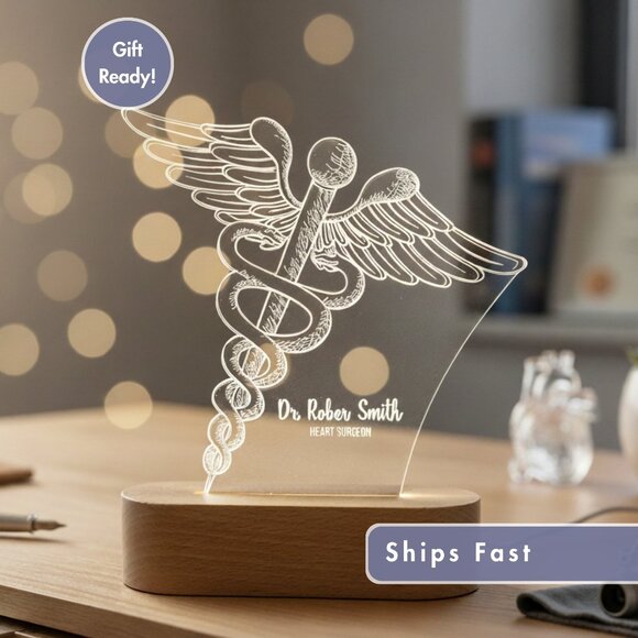 Custom Nurse Night Light | Caduceus Doctor & Surgeon Gift for Medical Staff - Picture 1 of 8